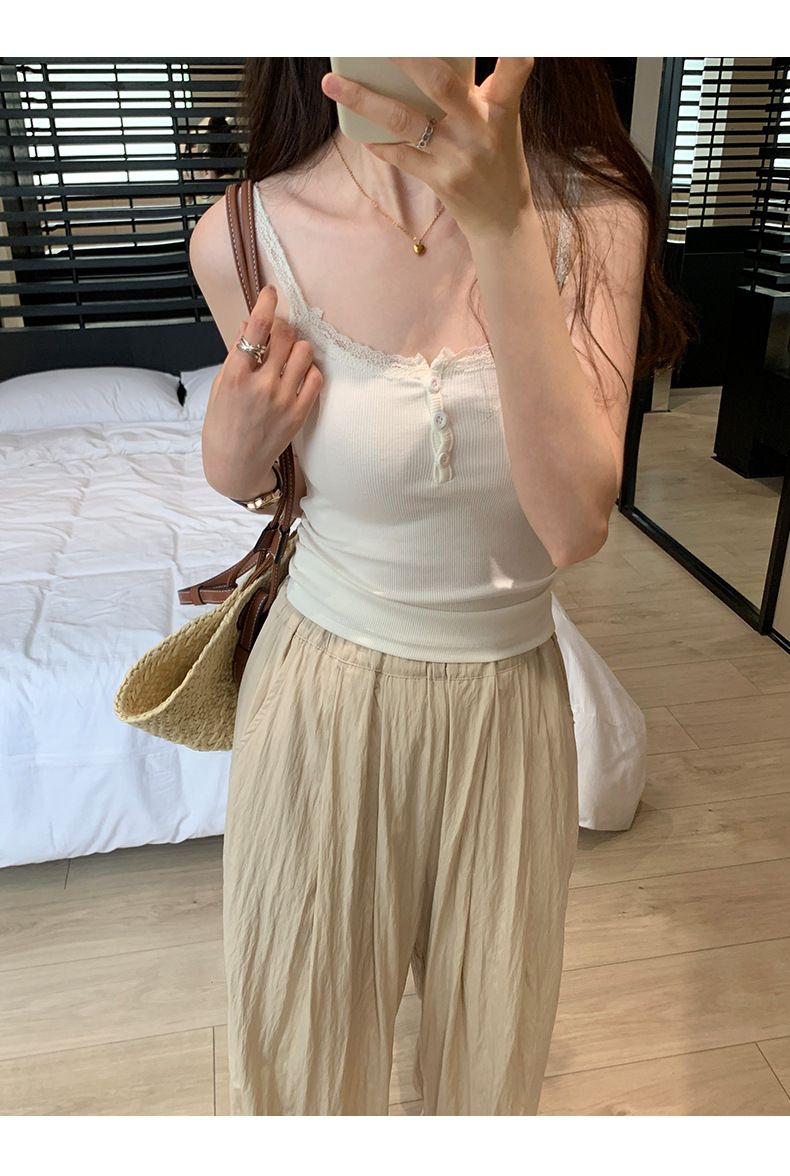Canotta sexy in pizzo francese in stile europeo, top corto aderente senza maniche da donna_voghion.com