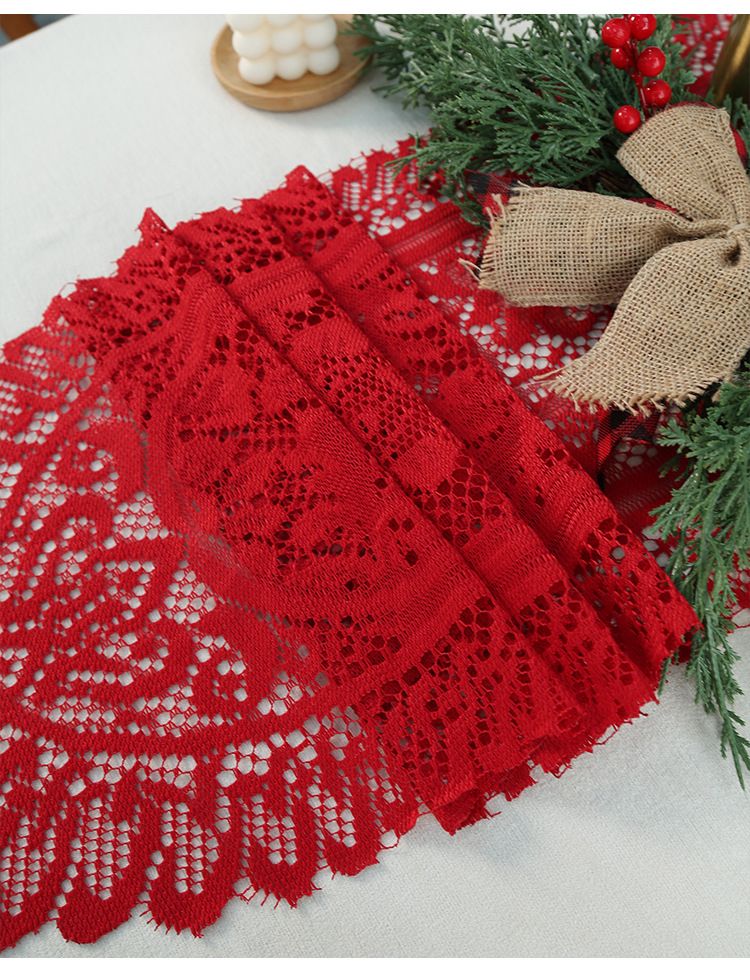 Weihnachtstischläufer mit bestickter Spitze und Quasten – Lange Esstischdekoration für Weihnachtsfeiern_voghion.com