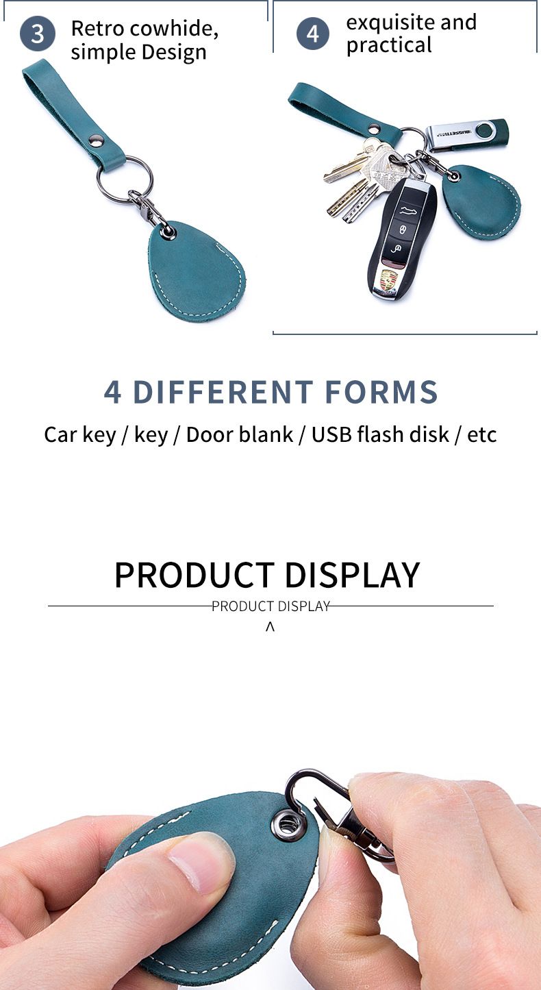 Coin & Key Purses IC Bus Card Induction Protective Cover Water Drop Keychain Cowhide Community Rectangular Round Access Control Card Holder_voghion.com