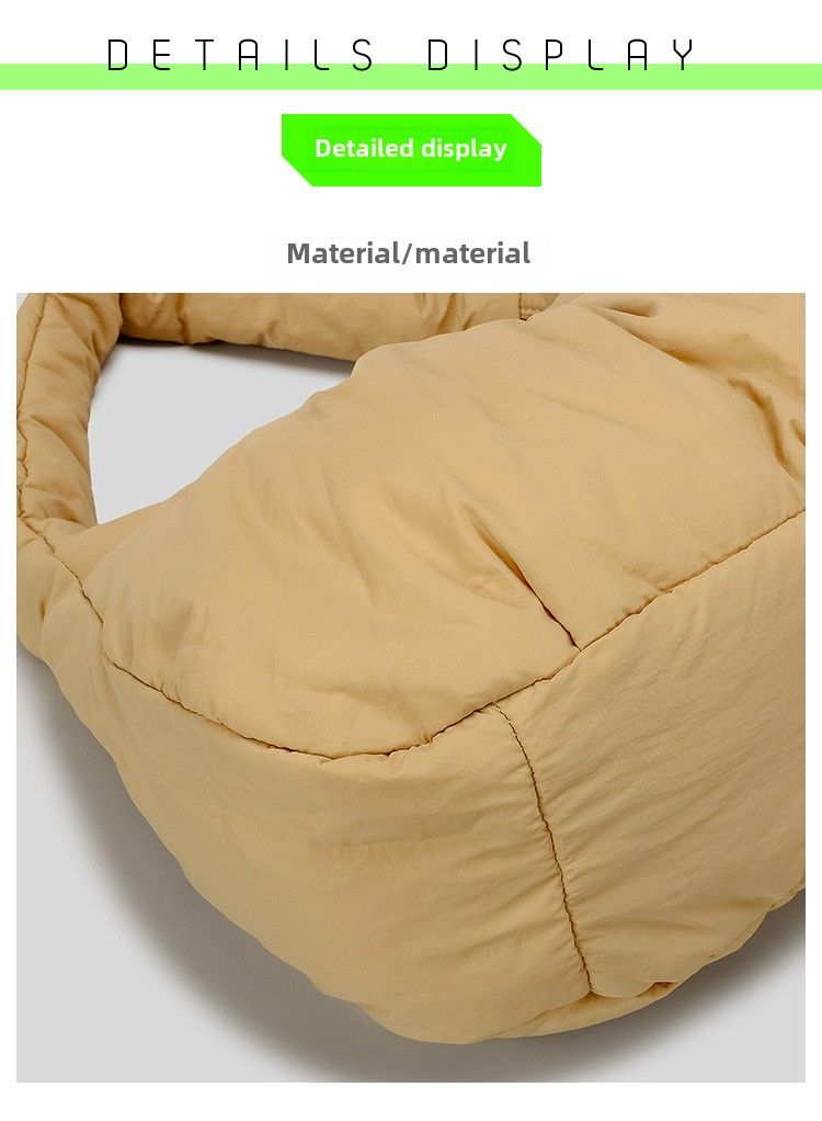 Borsa a tracolla, nuova borsa a tracolla autunnale e invernale semplice e leggera in nylon a mezzaluna trapuntata con nuvola, borsa a tracolla plissettata di grande capacità_voghion.com
