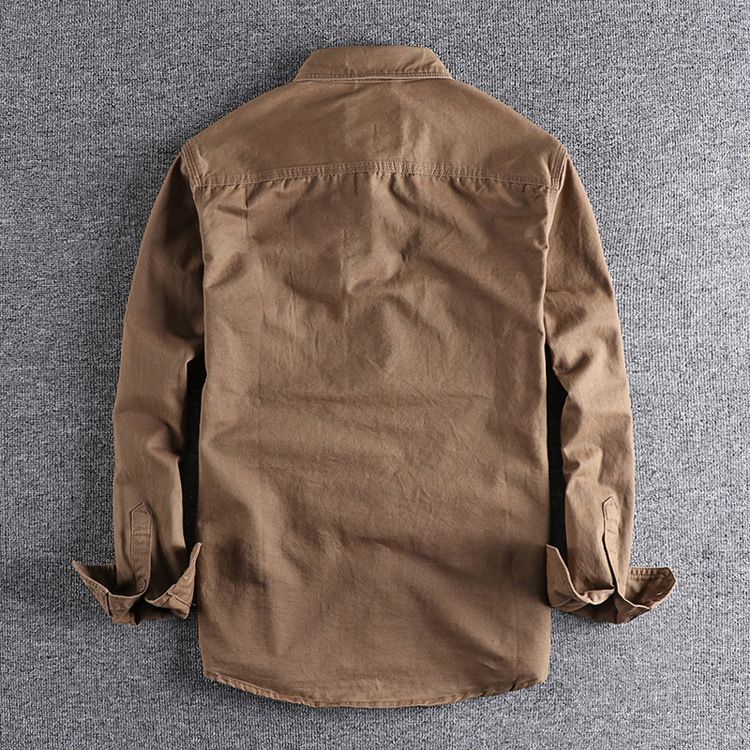 Herrenbekleidung, Arbeitskleidung, Hemdjacke mit mehreren Taschen, schlicht, verwaschen, im Used-Look, vielseitiges Langarmhemd, lässige Oberteile_voghion.com