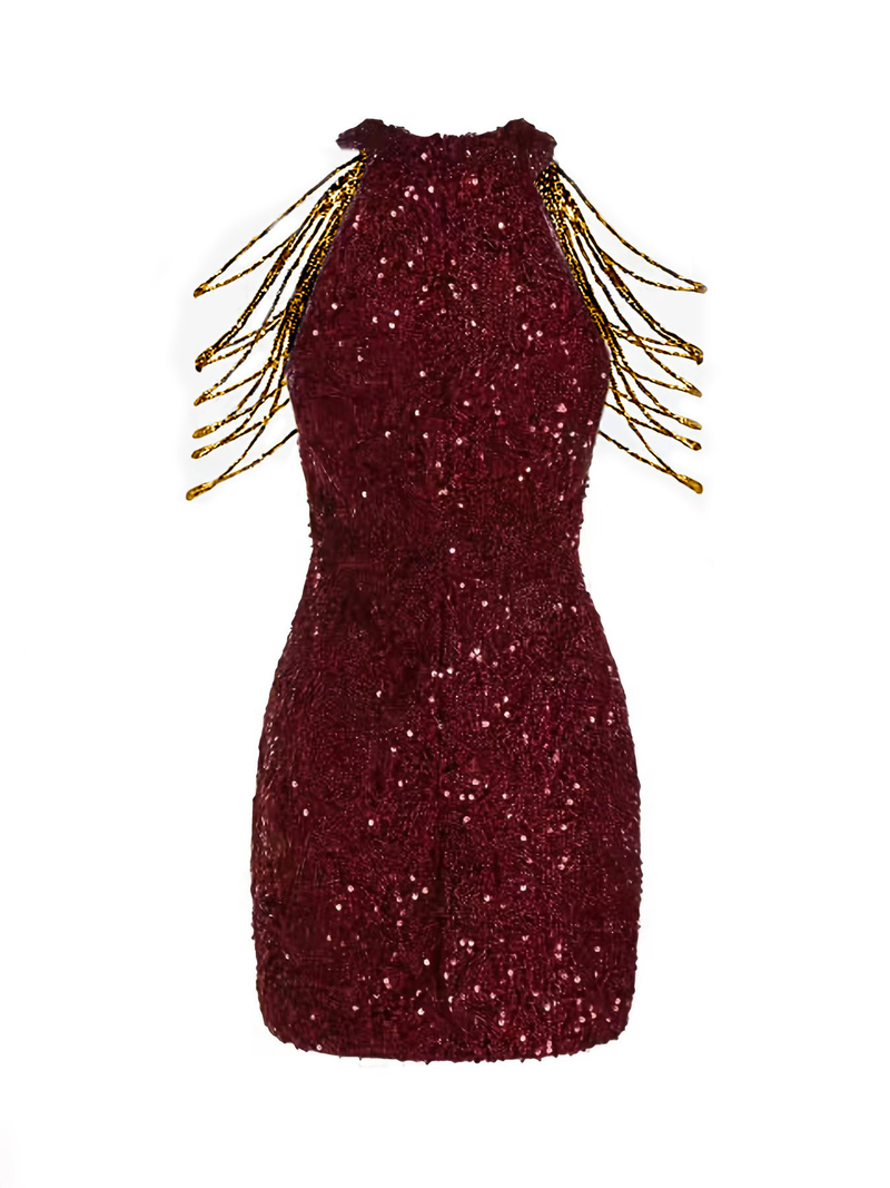 Vestido de noite sexy com borla de cristal e gola halter, cobrindo o quadril, vestido de noite de cintura média_voghion.com