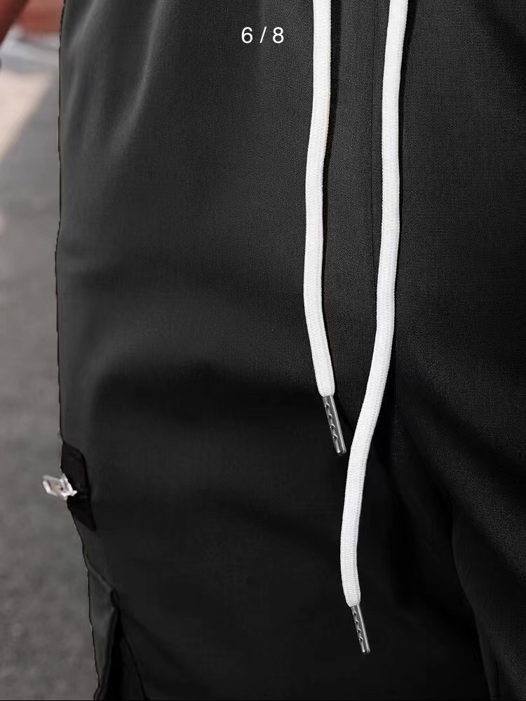 Ropa de hombre, pantalones cargo decorados con cremallera deportiva informal, pantalones con cordón en la cintura para hombres_voghion.com