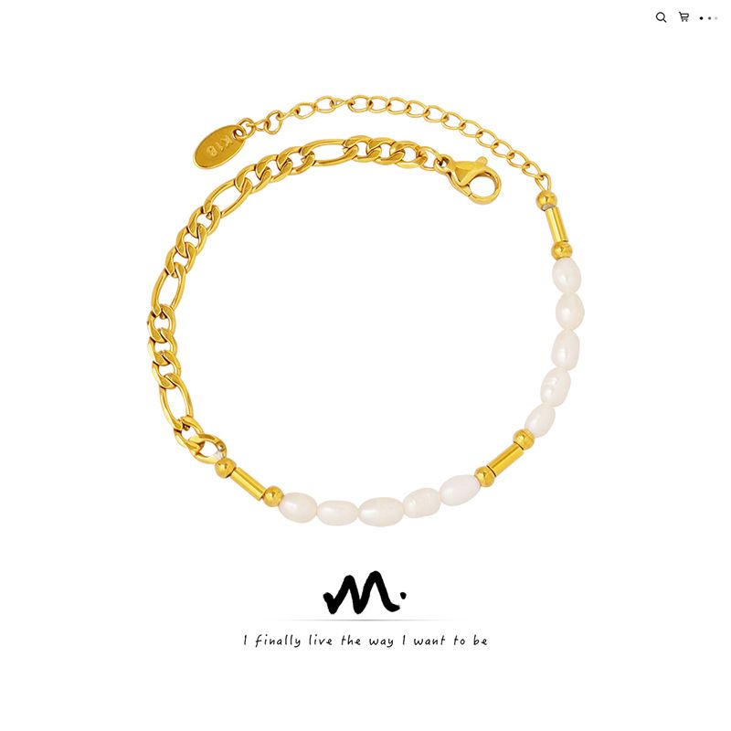 New Beach Vacation Style Bar Bead Chain Bracelet Freshwater Pearl Personality Versatile Bestie Jewelry_voghion.com