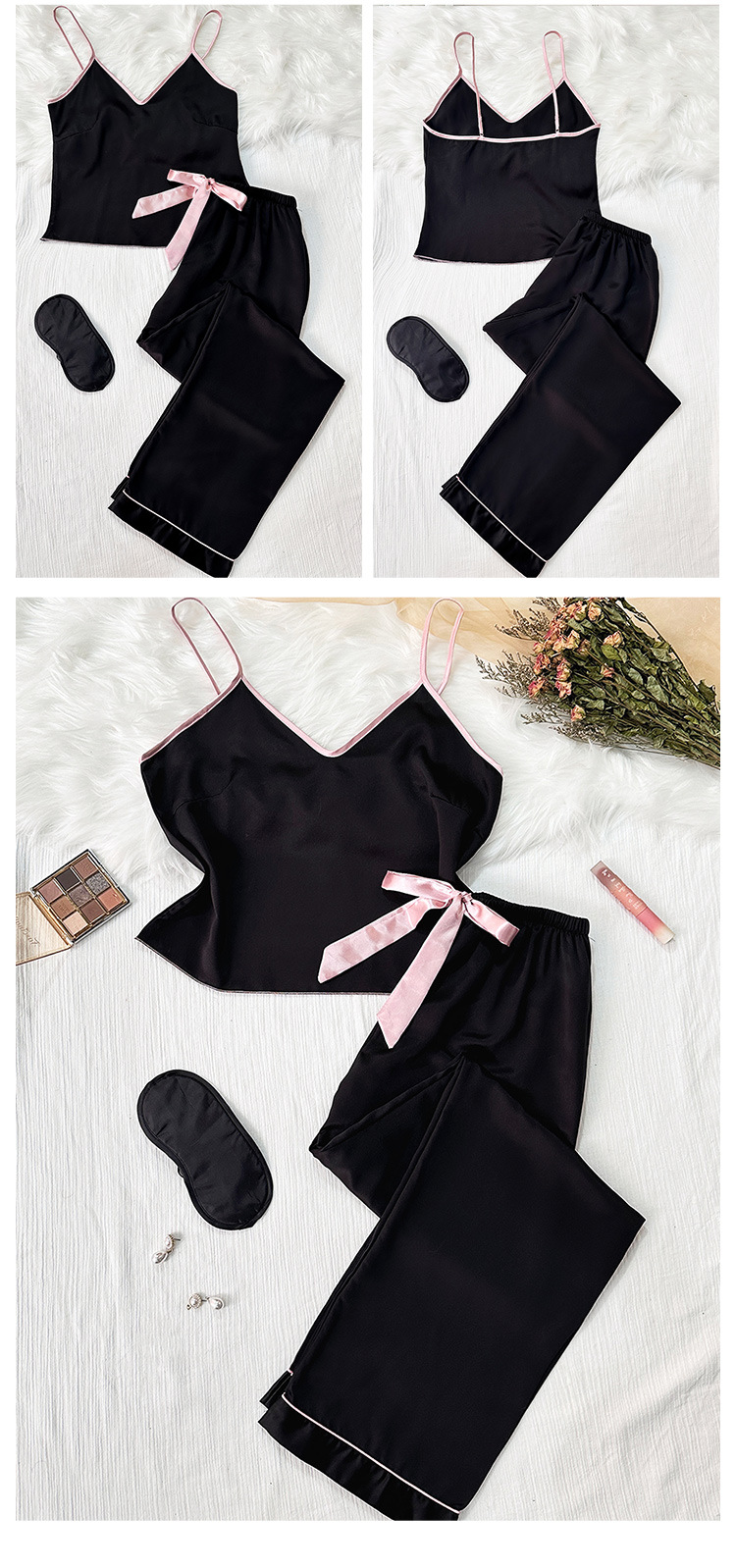 Pigiama da donna in seta sottile e ghiaccio, con canotta e pantaloni lunghi, casual, ampio, tinta unita, senza maniche, autunno inverno_voghion.com