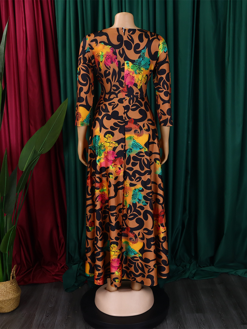 Blusa feminina estampada com cadarço, gola redonda, tamanho grande, estilo africano_voghion.com