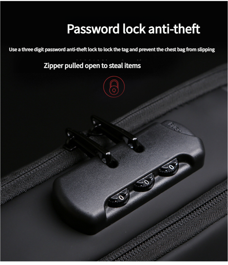 Brusttasche für Herren mit Zahlenschloss, Diebstahlschutz, Radfahren, lässig, Laufen im Freien, Reise-Gürteltasche, einzelne Schulter_voghion.com