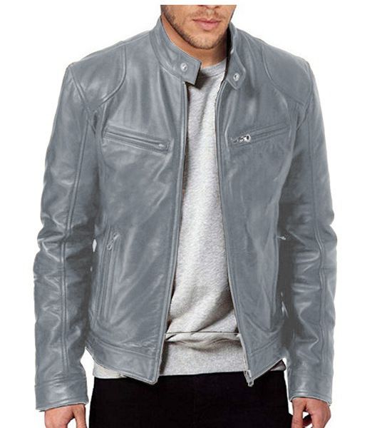 Men's Clothing business gentleman warm zipper cardigan pocket decoration PU leather jacket stand collar slim leather jacket_voghion.com