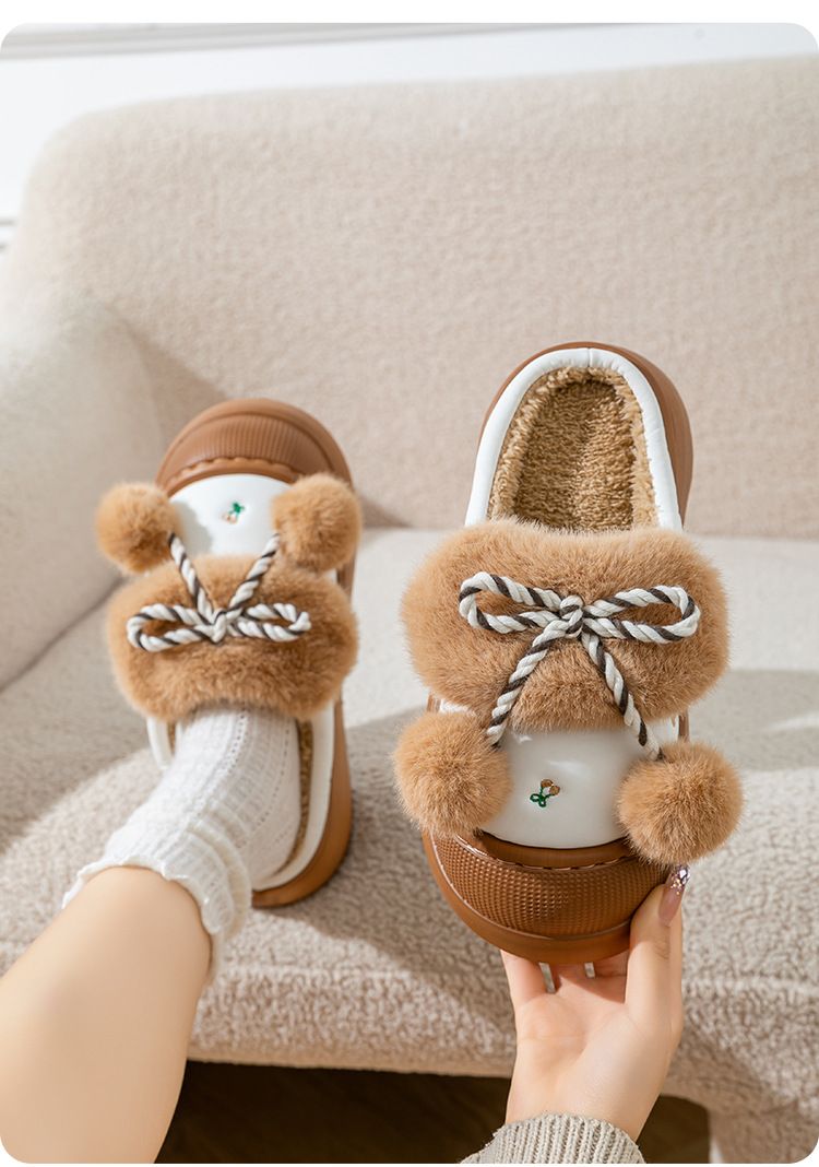 Damenschuhe, süße Plüsch-Baumwoll-Hausschuhe für Mädchen, Winter-Outdoor-Kleidung, neuer Stil, für drinnen und draußen, rutschfeste Plüsch-warme Baumwoll-Hausschuhe_voghion.com