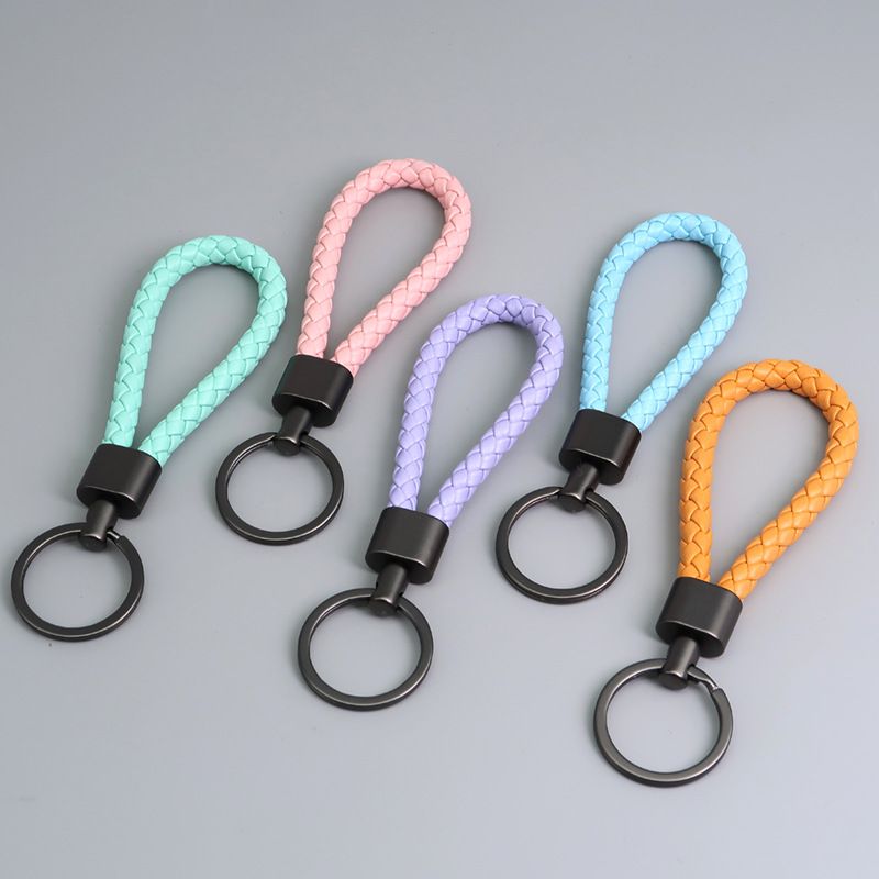 Braided Leather Cord Key Chain Zinc Alloy Button-end Key Ring Ring Car Key Hanging Accessory_voghion.com