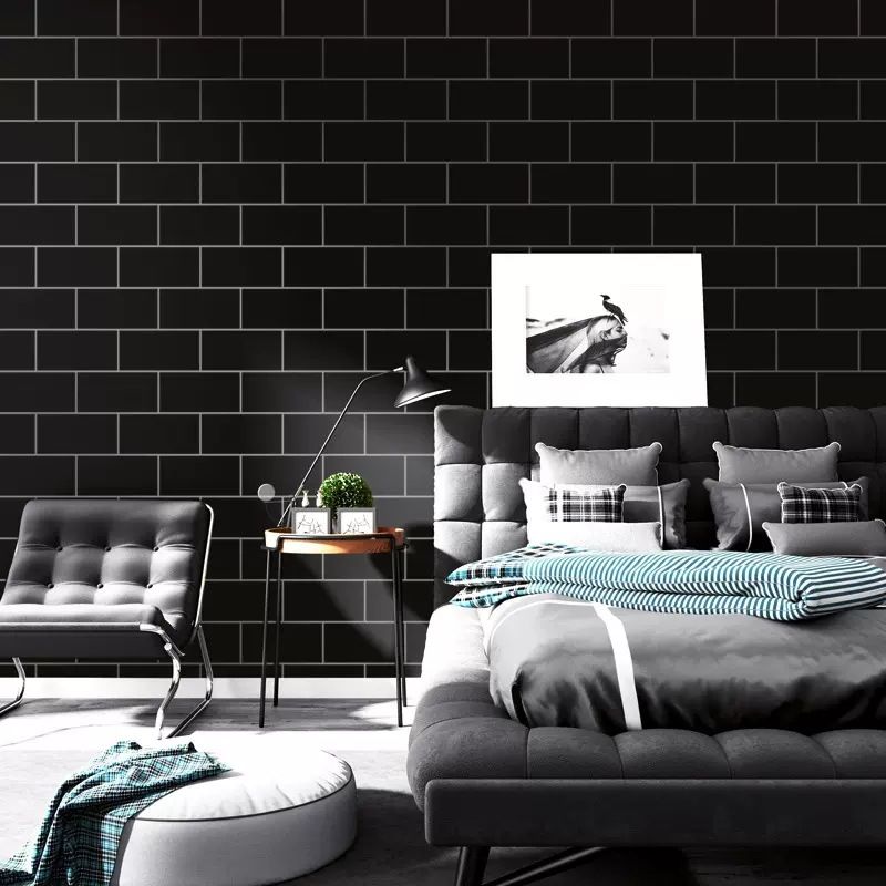 Minimalist Modern Siyah Tuğla Desenli Kendinden Yapışkanlı Su Geçirmez Çıkartmalar Oturma Odası Yatak Odası Nem Geçirmez PVC_voghion.com