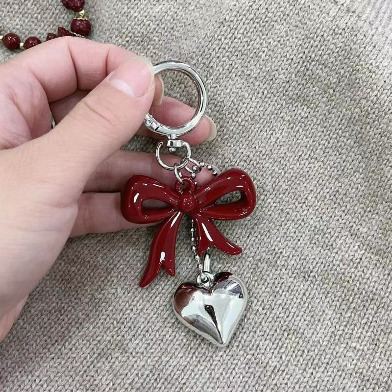 Porte-clés pendentif amour rouge, pendentif nœud, ornements de sac, bijoux en acrylique, porte-clés cravate_voghion.com