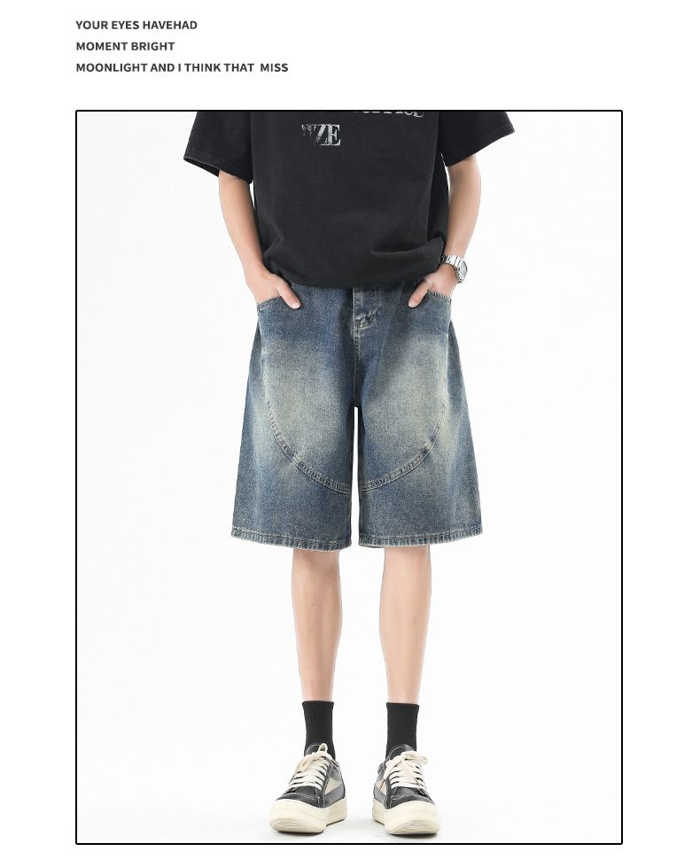 Herrenbekleidung Denim Beach Shorts Sommer Trendy Loose Semi Elastic Stitching Shorts_voghion.com