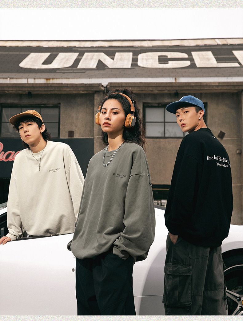 Bluza z okrągłym dekoltem w stylu retro – Heavyweight Unisex Streetwear (czarny/szałwiowy/kremowy, oversize'owy sweter vintage)_voghion.com
