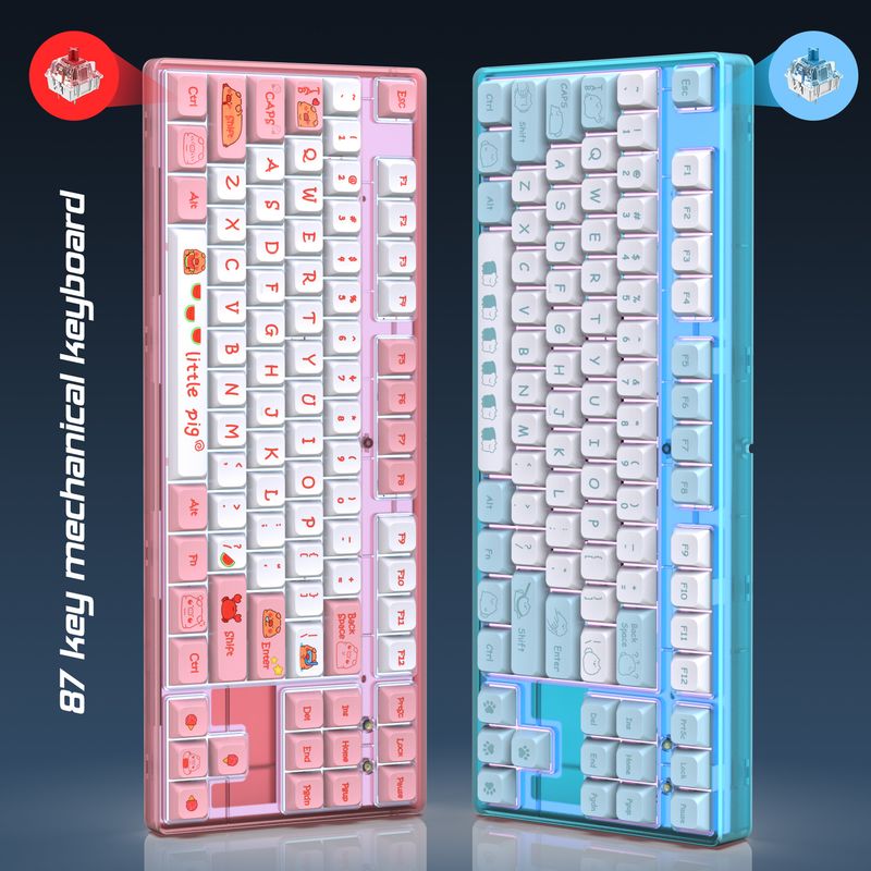 New 87 key wired mechanical sublimated cartoon keycaps, game keyboard, multiple lights_voghion.com