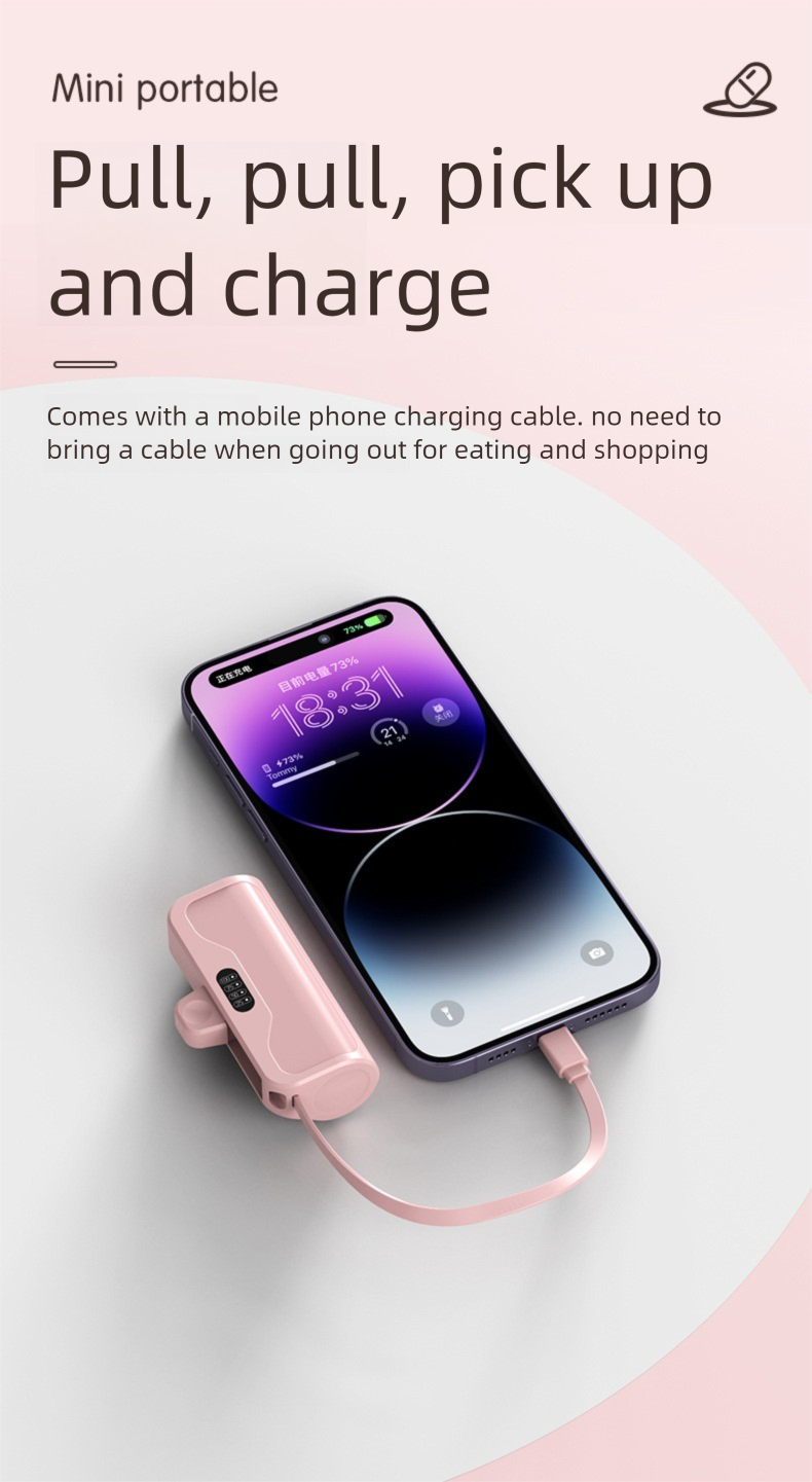 Mini Compact Large Capacity Built-in Cable Bank 10000mAh Fast Charging Digital Display Portable Shared Mobile Power_voghion.com