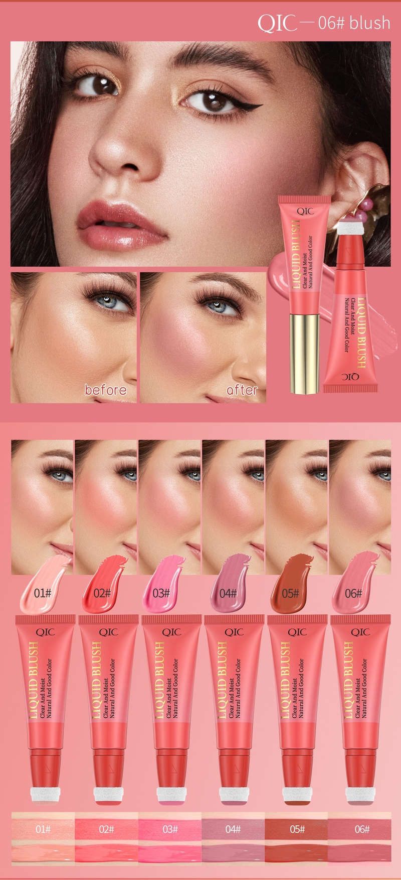 Esponja de color QIC Qini para cabeza, labios y mejillas, rubor de doble uso, agua hidratante, fácil de quitar, sujeción de maquillaje sedoso_voghion.com