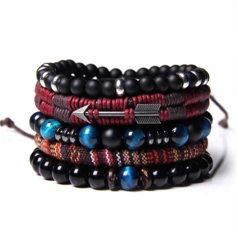 Natuursteen combinatie set ronde kralen armband micro ingelegde Boheemse kruiskralen_voghion.com