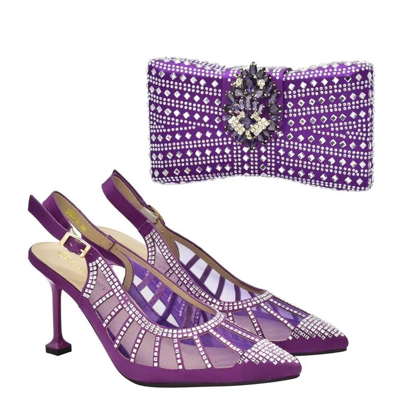 Sandali con tacco a spillo incastonati di diamanti con set di borse da cena Borsa da sera con strass dal design elegante_voghion.com