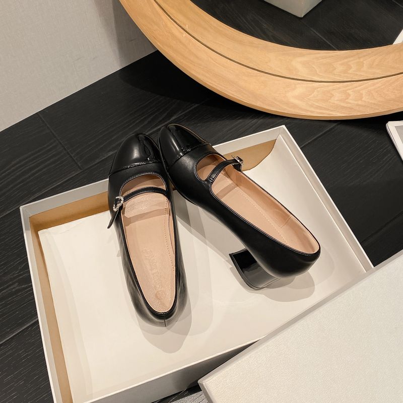 Farblich passende Mary Jane Schuhe für Damen Frühling Flache Mundschnalle Dicker Absatz Einzelschuhe_voghion.com