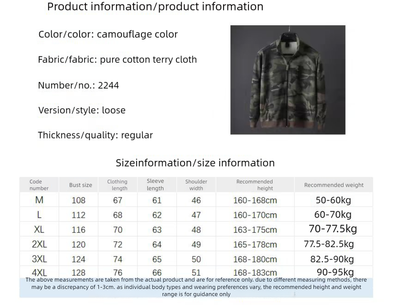 Spring And Autumn Cardigan Camouflage Hoodie Men's Loose Casual Stand Up Collar Zipper Jacket_voghion.com