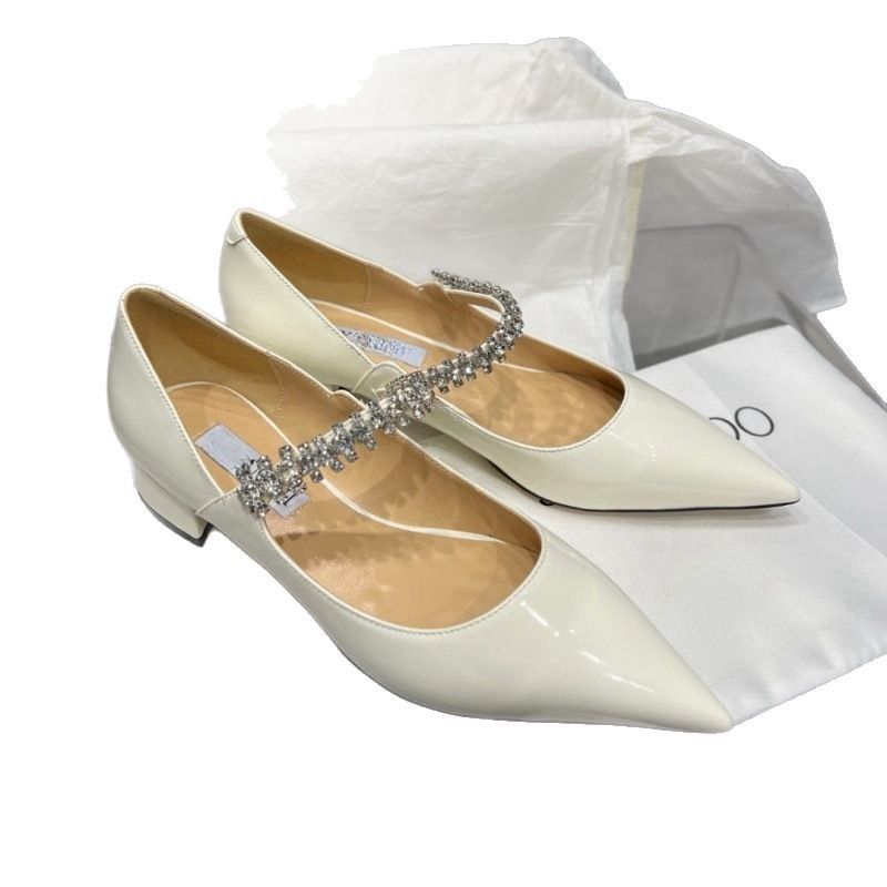 2025 Primavera Nuovo Stile Francese Strass Punta Aguzza Mary Jane Bianche Tacco Alto Stiletto Elegante Pelle Verniciata Singola_voghion.com