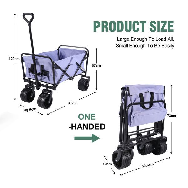 100L Collapsible Folding Beach Wagon Cart With 220Lbs Large Capacity, Wagons Carts Heavy Duty Foldable With Big Wheels For Sand, Garden, Camping_voghion.com