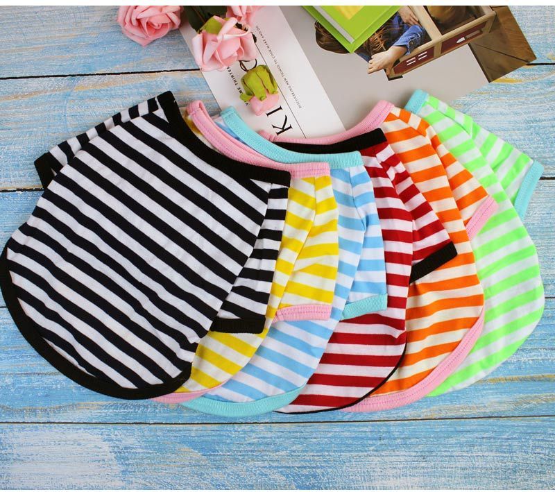 Nuovi vestiti estivi per cani, abbigliamento per animali domestici, maglietta a righe con scollo rotondo, taglia media e piccola, Bomei Teddy, primavera ed estate, sottile_voghion.com