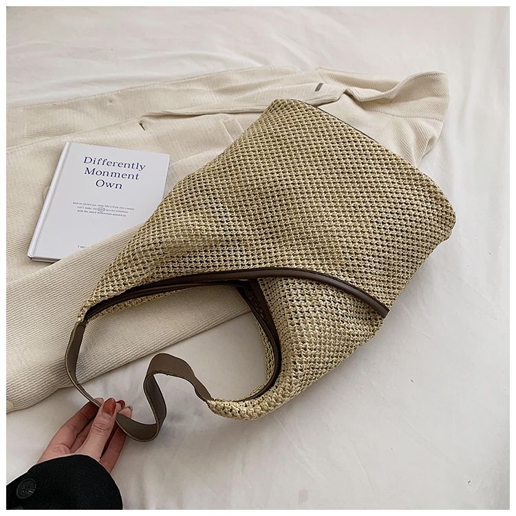 Borse da donna in tessuto di carta a tracolla da donna alla moda Borse da spiaggia estive di grande capacità in paglia Borse tote casual 2023_voghion.com