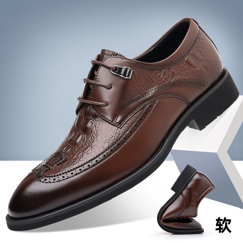 Regal Footwear Live Broadcast Autumn Business Formal British Brogue Casual European Style Leather Shoes Crocodile Pattern Pointed Toe_voghion.com