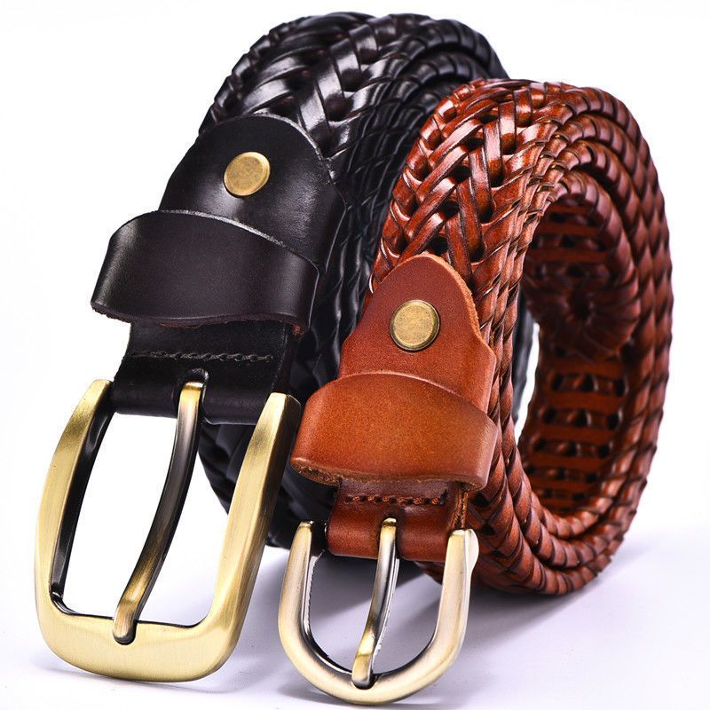 Ceinture tendance en cuir pour homme, boucle ardillon, commerce extérieur, ceinture pour femme, faite à la main, version coréenne, tendance et décontractée_voghion.com