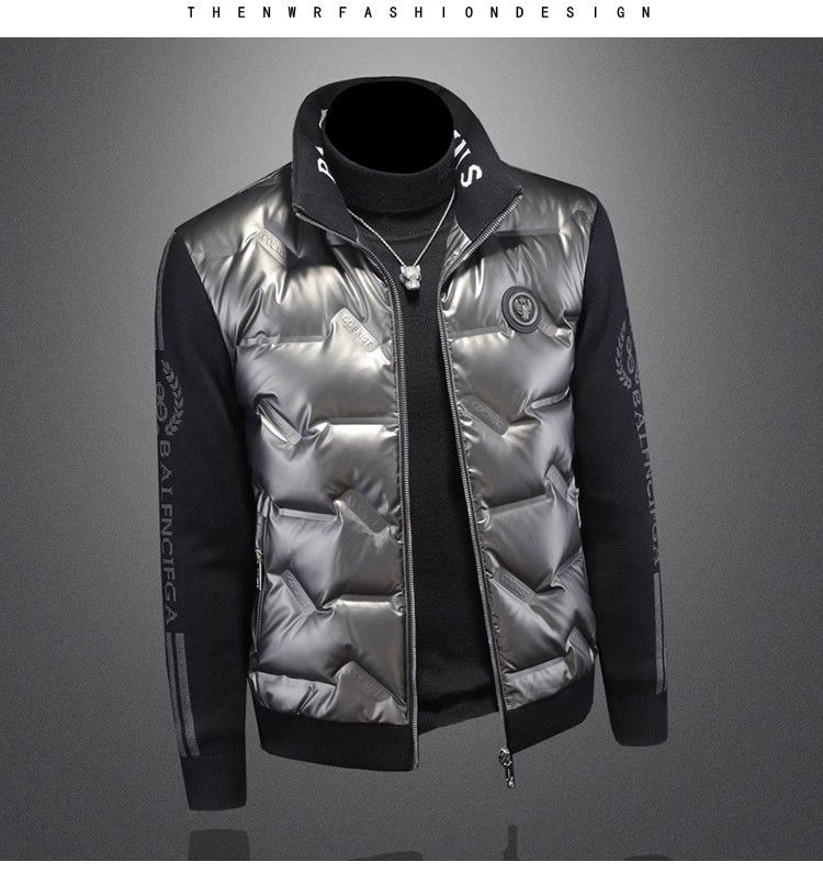 Herrenbekleidung Herren-Winterpufferjacke mit Stehkragen, kurzer silberner reflektierender Mantel für Jugendliche und Erwachsene, leichte warme Oberbekleidung_voghion.com