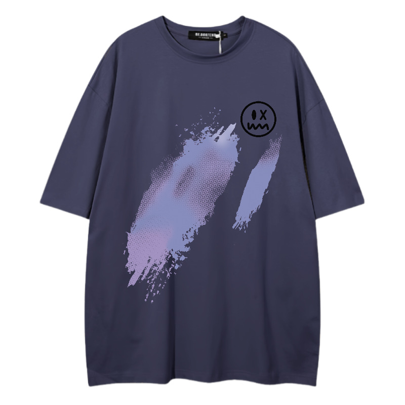 2024 Neue trendige Marke Einfaches, lockeres, kurzärmeliges T-Shirt für Männer mit lächelndem Gesicht, bedruckt, für Paare, vielseitig einsetzbar, komplett aus Baumwolle_voghion.com