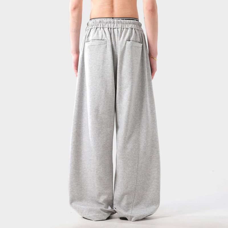 Retro Geniş Paça Eşofman Altı – Unisex Yüksek Bel, %55 Pamuk, Bağcıklı Bel, Kargo Cepler, Nefes Alabilir ve Hafif, Gri/Siyah, S-XXL_voghion.com