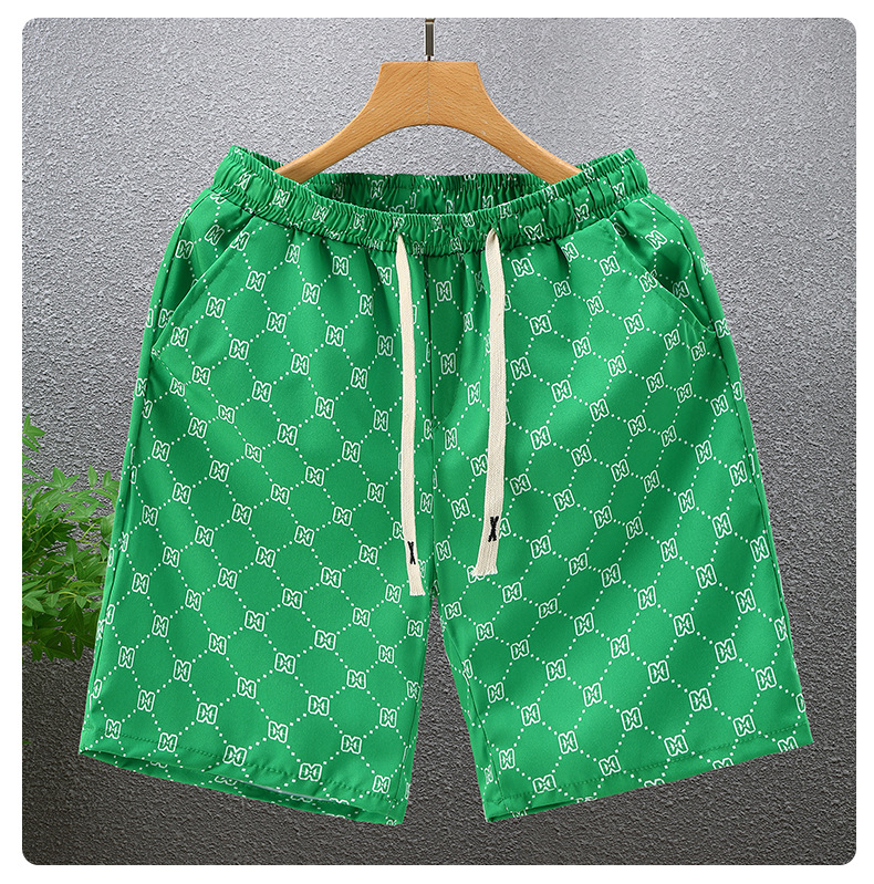 Shorts d'été pour hommes, pantalons imprimés en soie glacée, respirants, décontractés, vêtements de plage, de course, de sport, de basket-ball_voghion.com