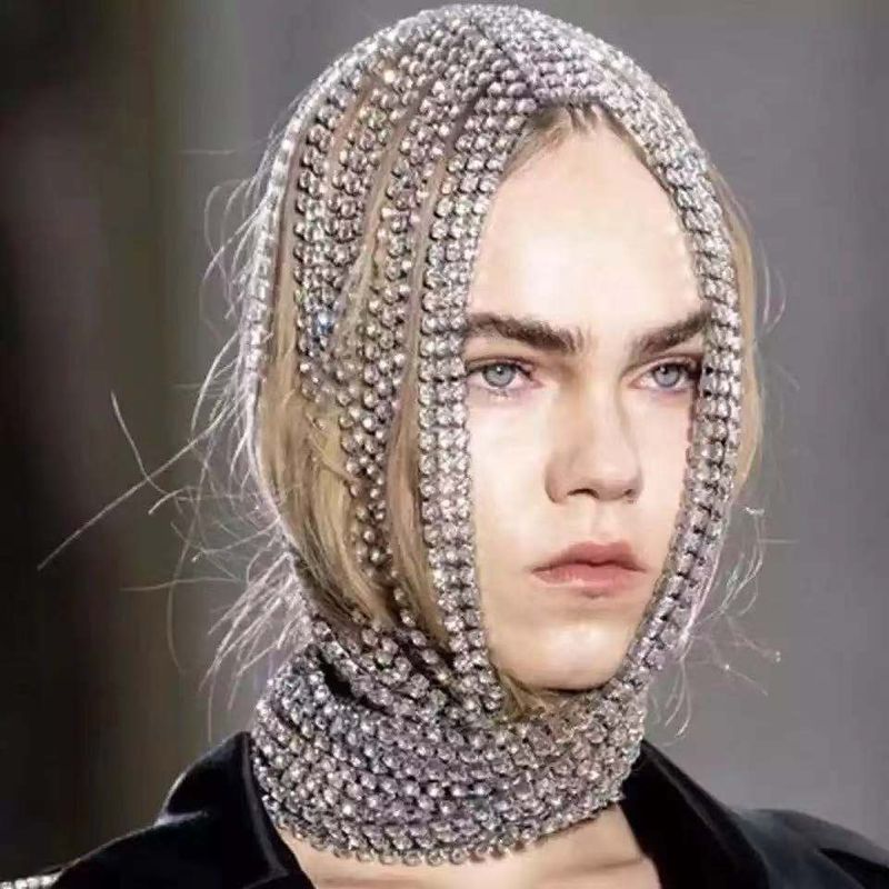 Chaîne de tête à pompon longue et brillante en strass, accessoire pour cheveux, pour soirée dansante sur la plage ou personnalité exagérée_voghion.com