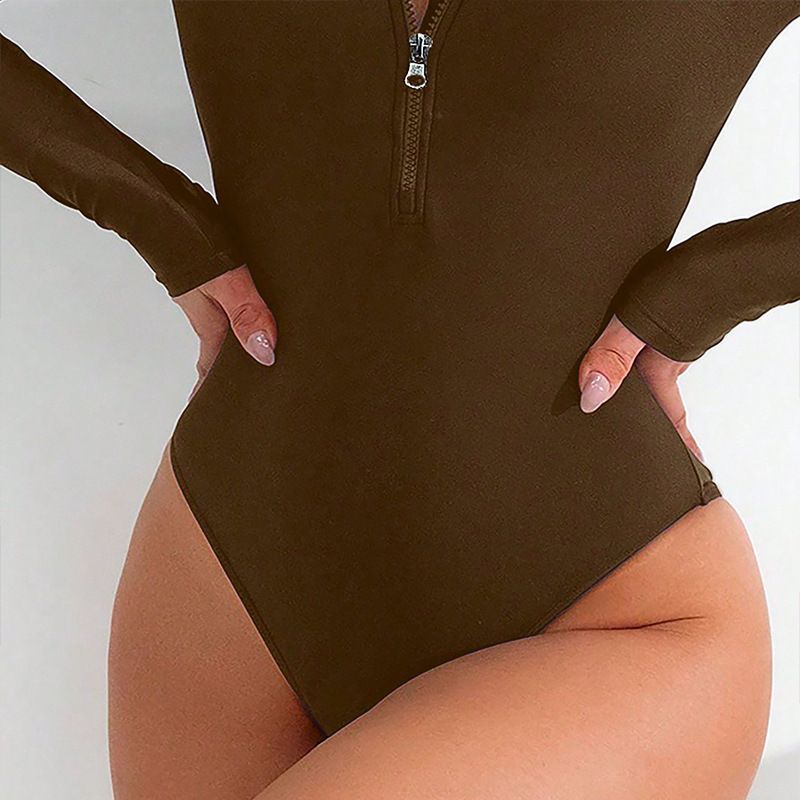 Maillot de bain une pièce imprimé à manches longues pour femme, avec fermeture éclair, couvrant le ventre, modèle conservateur, modèle 2025_voghion.com