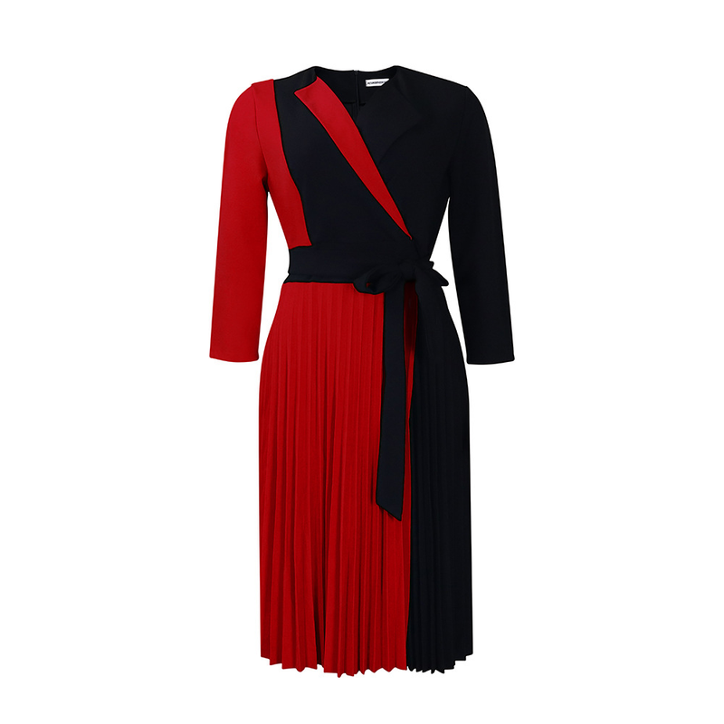 Women's fashion temperament color matching strap pleated skirt elegant_voghion.com
