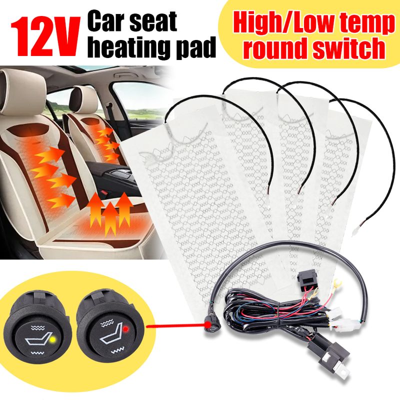 Kit de chauffage de siège auto universel 12 V, 2 pièces, compatible avec 1 siège, coussinets en fibre de carbone, interrupteur rond à vitesse élevée et basse_voghion.com
