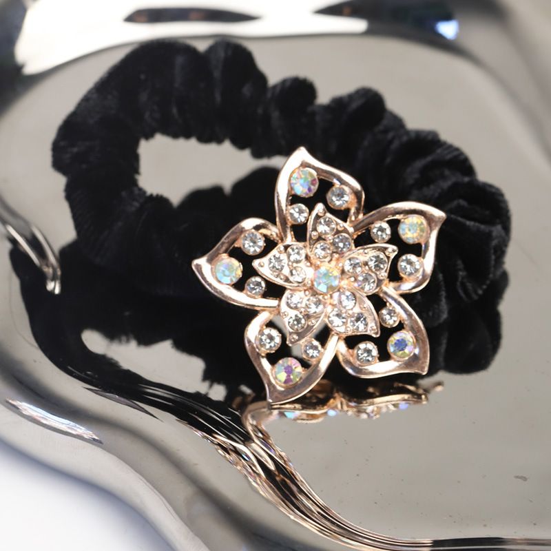 Elegant Korean-Style Rhinestone Hair Ties Set - Black Bow & Heart Design Scrunchies For Ponytail & Bun (8 Styles)_voghion.com