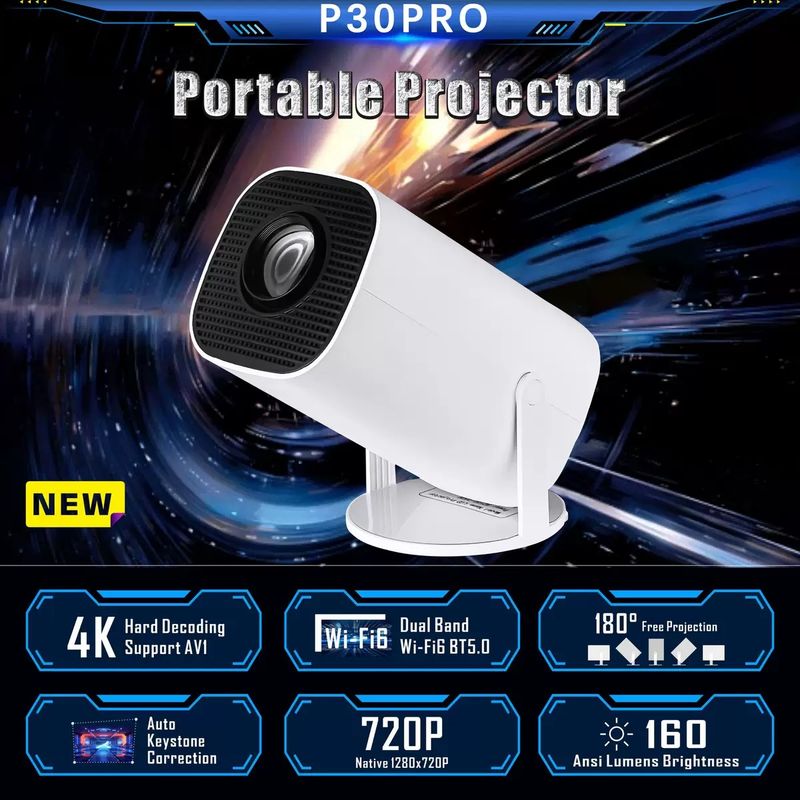 Projetor portátil de home theater P30 PRO Smart Mini Android 11 WiFi6 com suporte para 4K 1080P BT5.0 1280*720P_voghion.com