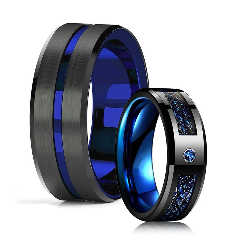 Vendite calde Moda 8mm Nero Tungsteno Nozze Celtico Drago Intarsiato Zircone Anelli In Acciaio Inossidabile per Uomo Anello Blu Fibra di Carbonio_voghion.com