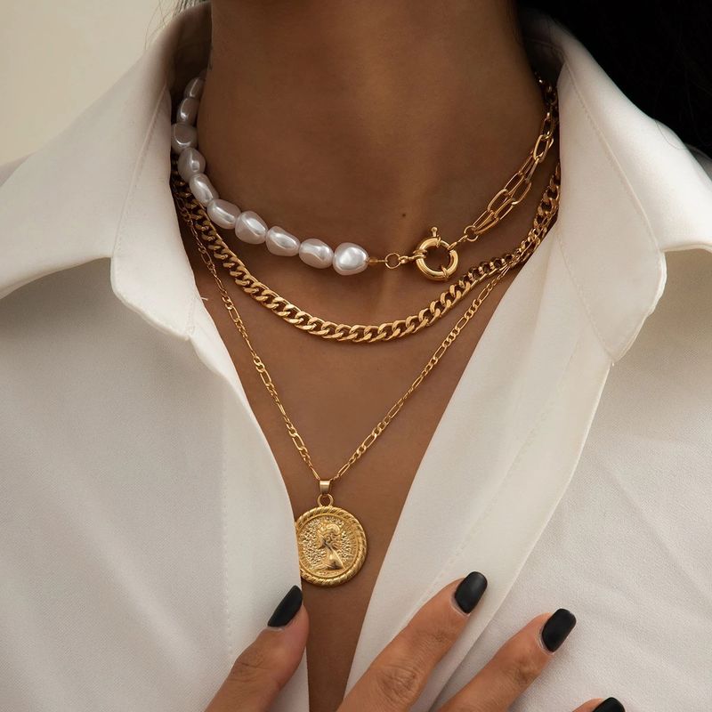 Schmuck Mode Lange Runde Perlenkette Layered Persönlichkeit Perle OT Schnalle Halskette_voghion.com