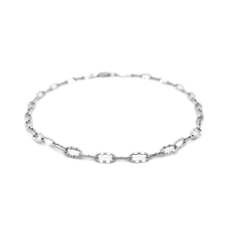 14k White Gold Anklet with Fancy Hammered Oval Links_voghion.com