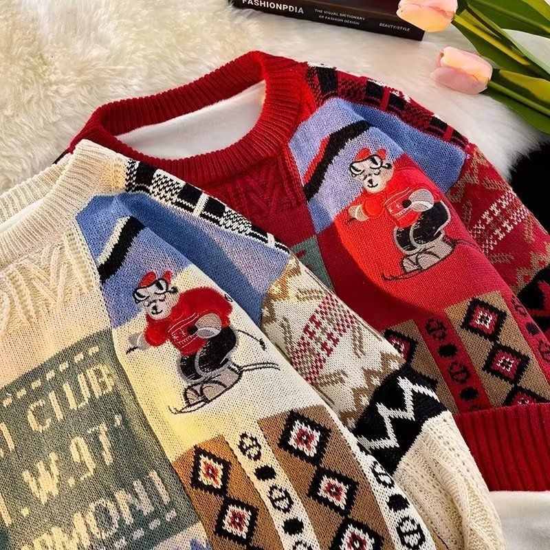 Men's Warm Knitted Sweater Couple Set - Soft Plush Fabric, Cozy Winter Wear, Crewneck & Turtleneck Options_voghion.com