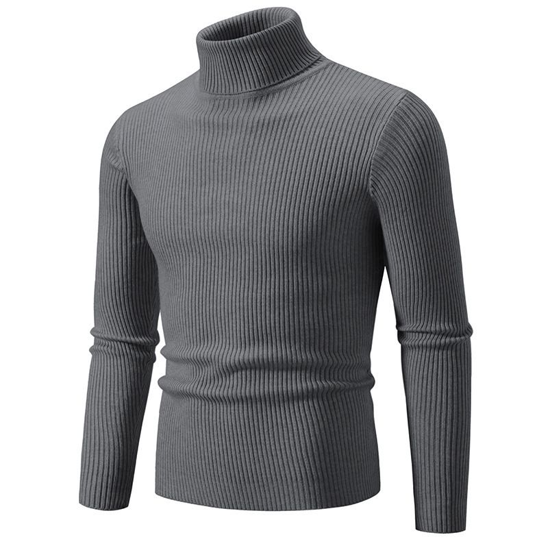 Maglione da uomo in maglia, collo alto, vestibilità slim, casual, tinta unita, a maniche lunghe, per autunno e inverno. Abbigliamento da uomo_voghion.com