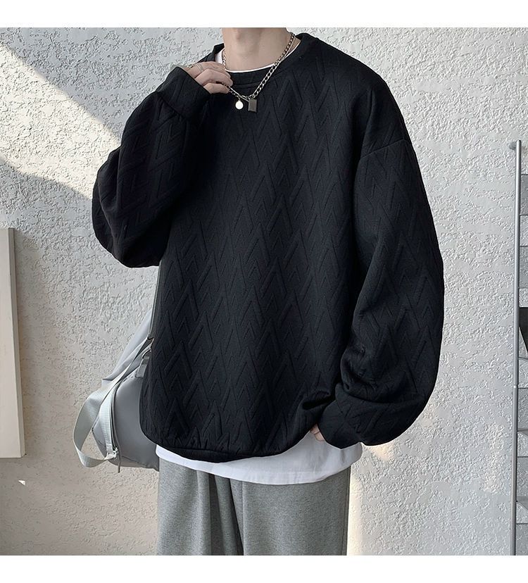 Herren-Sweatshirt mit besticktem Jacquard-Muster, langärmelig, lässig, Pullover-T-Shirt für Frühlings- und Herbstmodetrends_voghion.com