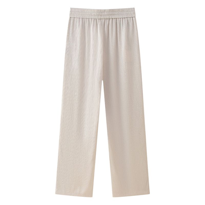 Roupas femininas estilo de rua com efeito amassado, blazer trespassado, calças com efeito amassado_voghion.com
