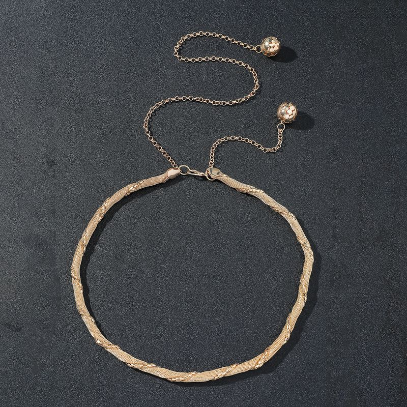 Ceinture à pendentif en métal doré avec perles, élégante décoration de style coréen, accessoire en maille réglable_voghion.com