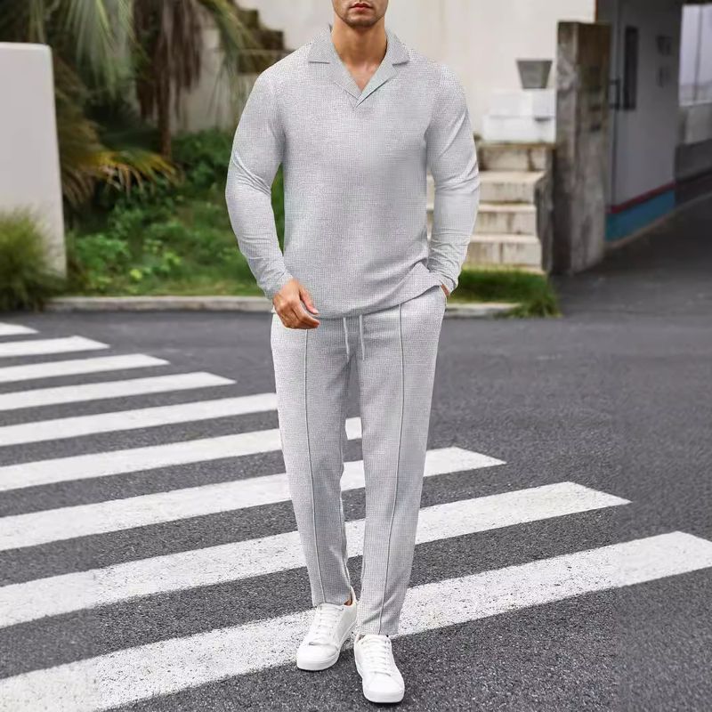Men's Clothing Waffle-Knit Blazer & Pants Set – Premium Textured Suit For Men (Khaki/Black/Navy, S-XXXL)_voghion.com